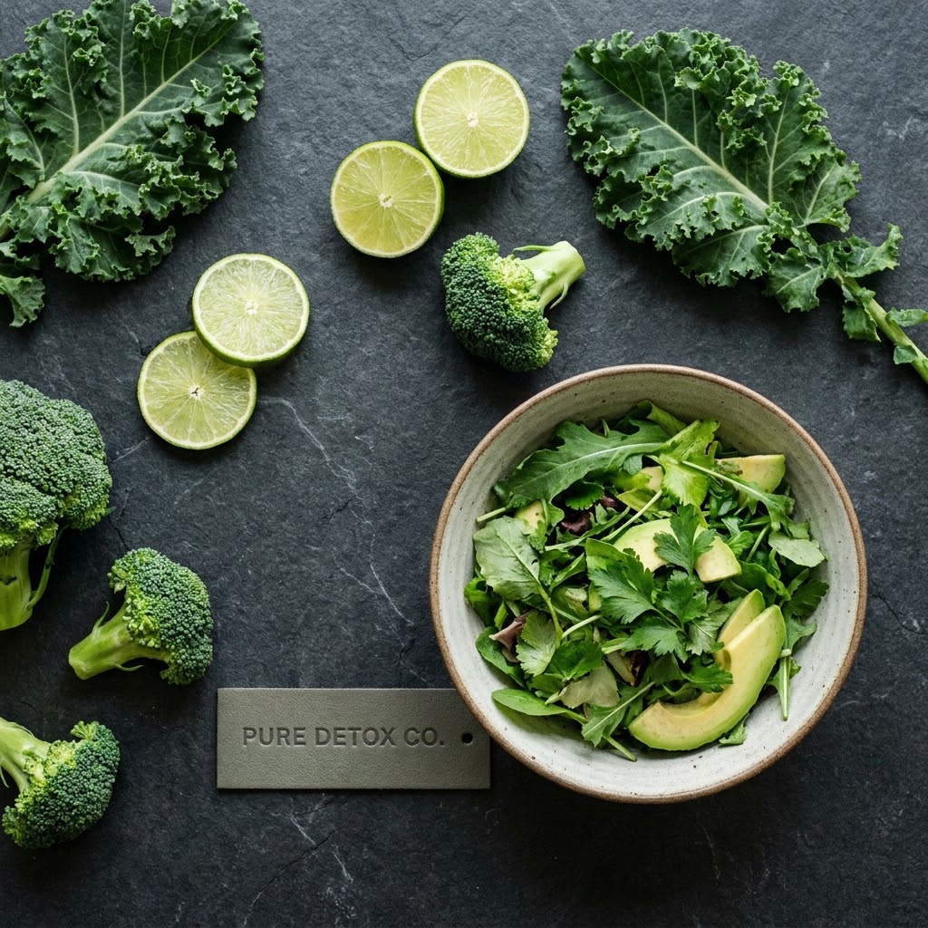 Flat lay of organic green ingredients